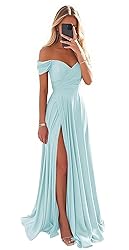 PEIYJYUSP Baby Blue Off Shoulder Bridesmaid Dresses