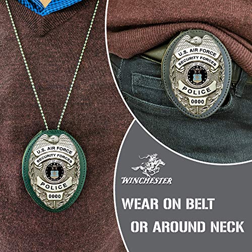 Winchester Police Badge Holder Belt Clip with Chain, Universal Badge