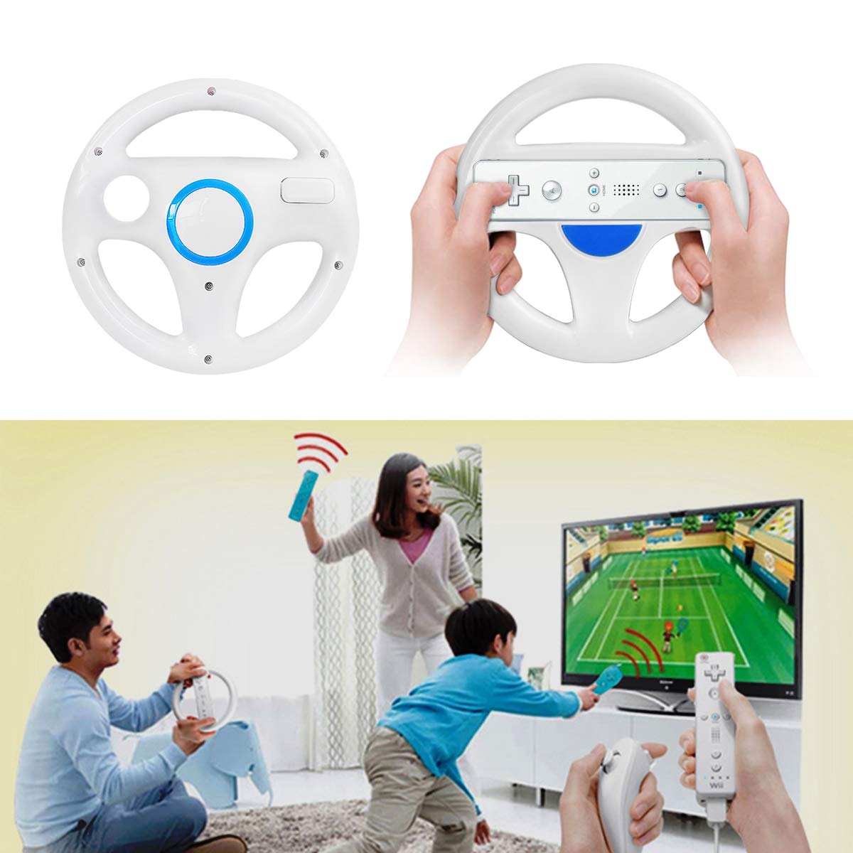 DOYO Mario Kart Wii, 2 Pack Racing Steering Wheel for Wii Controller, Wii Mario Kart Racing Wheels for Nintendo Wii Remote Game (White X 2)