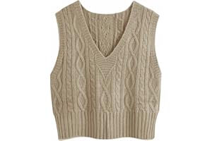 Aoysky Sweater Vest Women's V-Neck Sweater Tank Tops Pullover Cable Knit Vest Solid Color Sleeveless Loose Fit Sweater Top