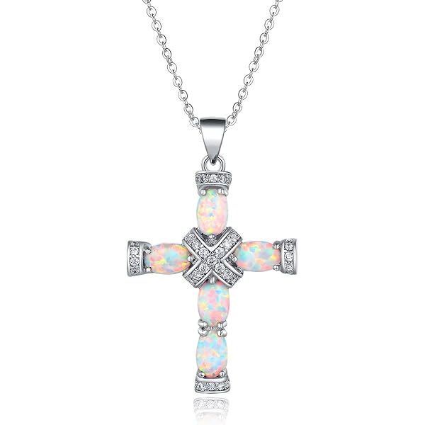 Dazzlingrock Collection 10K White Gold Round Gemstone Cross Pendant With 18" Silver Chain Included