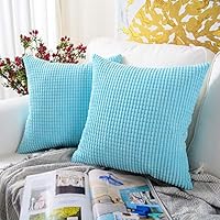 MERNETTE Pack of 2, Corduroy Soft Decorative Square Throw Pillow Cover Cushion Covers Pillowcase, Home Decor Decorations for Sofa Couch Bed Chair 20x20 Inch/50x50 cm (Granules Light Blue)