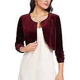 MINTLIMIT Velvet Bolero Shrug for Women 3/4 Ruched Sleeve Open Front Cropped Cardigan Cocktail Party Shrugs