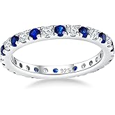 CAIDIKA 14K Gold Plated/ 925 Sterling Silver Created Emerald/Ruby/Sapphire Stackable Rings for Women 2.4mm Wedding Eternity Band Rings (with Gift Box)