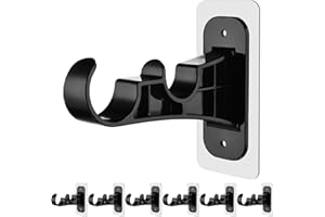 Antimbee 6 Pack No Drill Double Curtain Rod Bracket, Adhesive No Drilling Curtain Rod Holders, Damage-Free Stick Curtains Rods Hooks, Double Brackets Curtain Hangers for Wall(Black)