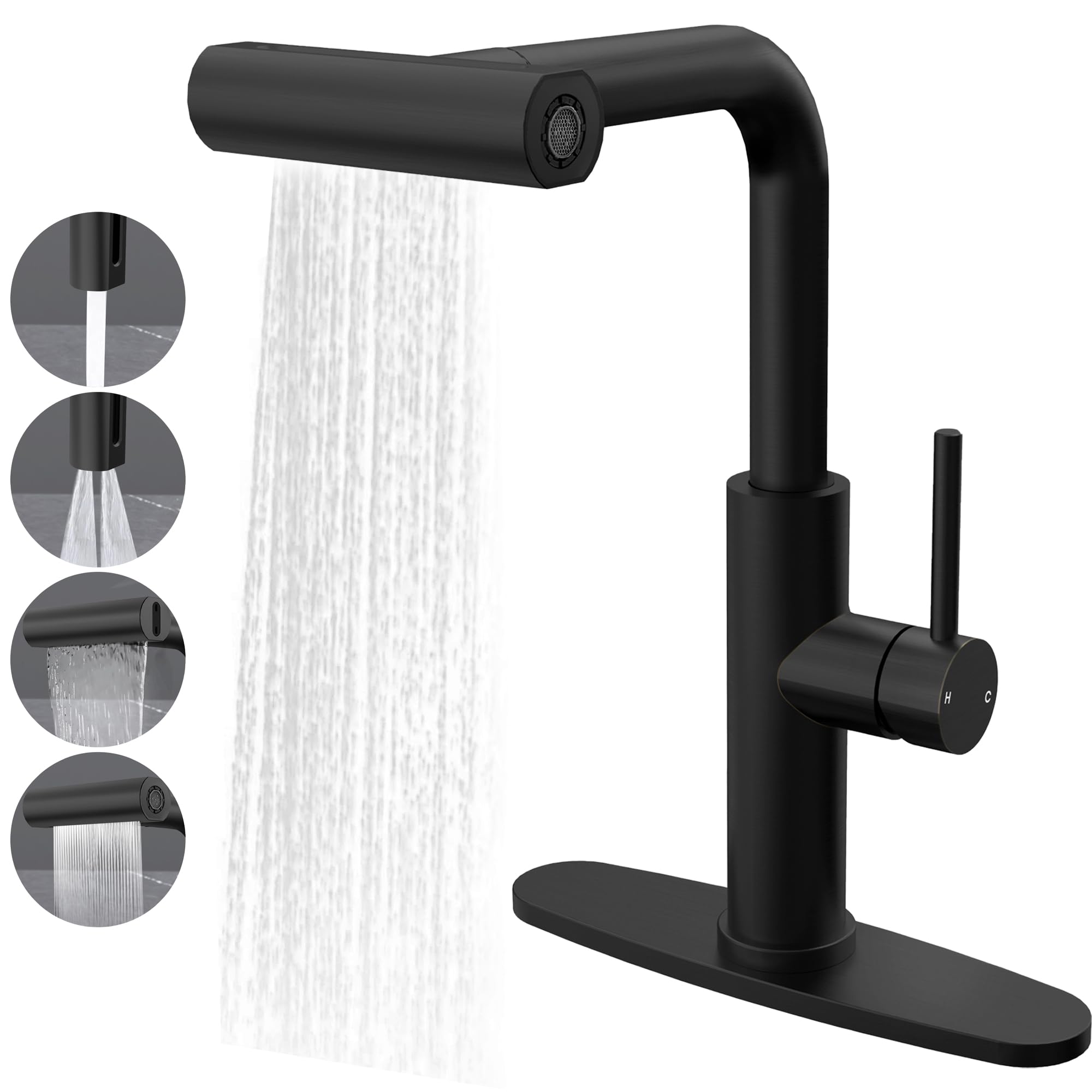 Photo 1 of *MISSING PARTS*
FROPO Black Kitchen Faucets with Pull Down Sprayer,High Arc Waterfall Kitchen Faucet, 4 in 1 Stainless Steel Single Lever Handle Kitchen Faucets with 4 Modes, Commercial Utility Kitchen Sink Faucet