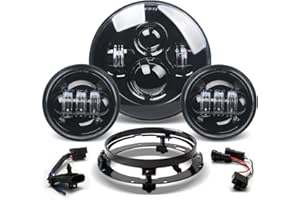 Tugwuetlwu 7" LED Headlight 4.5" Auxiliary Fog lights Kit Compatible with Harley Davidson Road King Electra Glide Heritage Softail Deluxe Ultra Limited CVO Tri Tour Glide Ultra Classic with Bracket