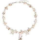 RUOFFETA Shell Necklace for Women - Beach Necklace with Starfish & Seashell Charms, Mermaid Accessories, Ocean Themed Chunky Statement Jewelry for Vacation
