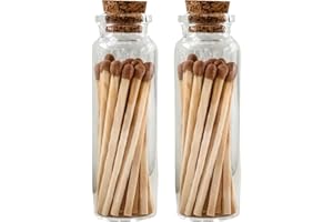 MOONLIGHT MAKERS Set of 2 Fancy Safety Matches in Glass Vial with Striker - 40 Wooden Matches, 1.9" Tall, Decorative Matches, Convenient Glass Storage Vial with Strike Pad, Fancy Matches - Brown