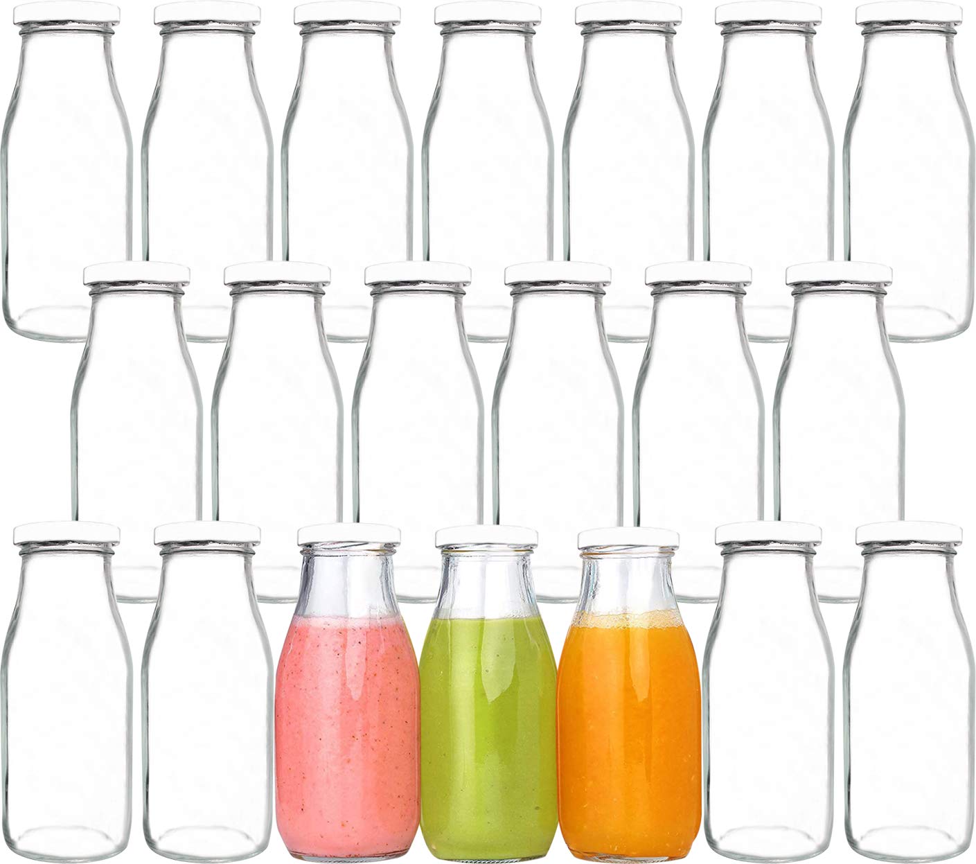 Photo 1 of QAPPDA 12 oz Glass Bottles, Glass Milk Bottles with Lids, Vintage Breakfast Shake Container, Vintage Drinking Bottle with Chalkboard Labels and Pen for Party,Kids,Set of 20
