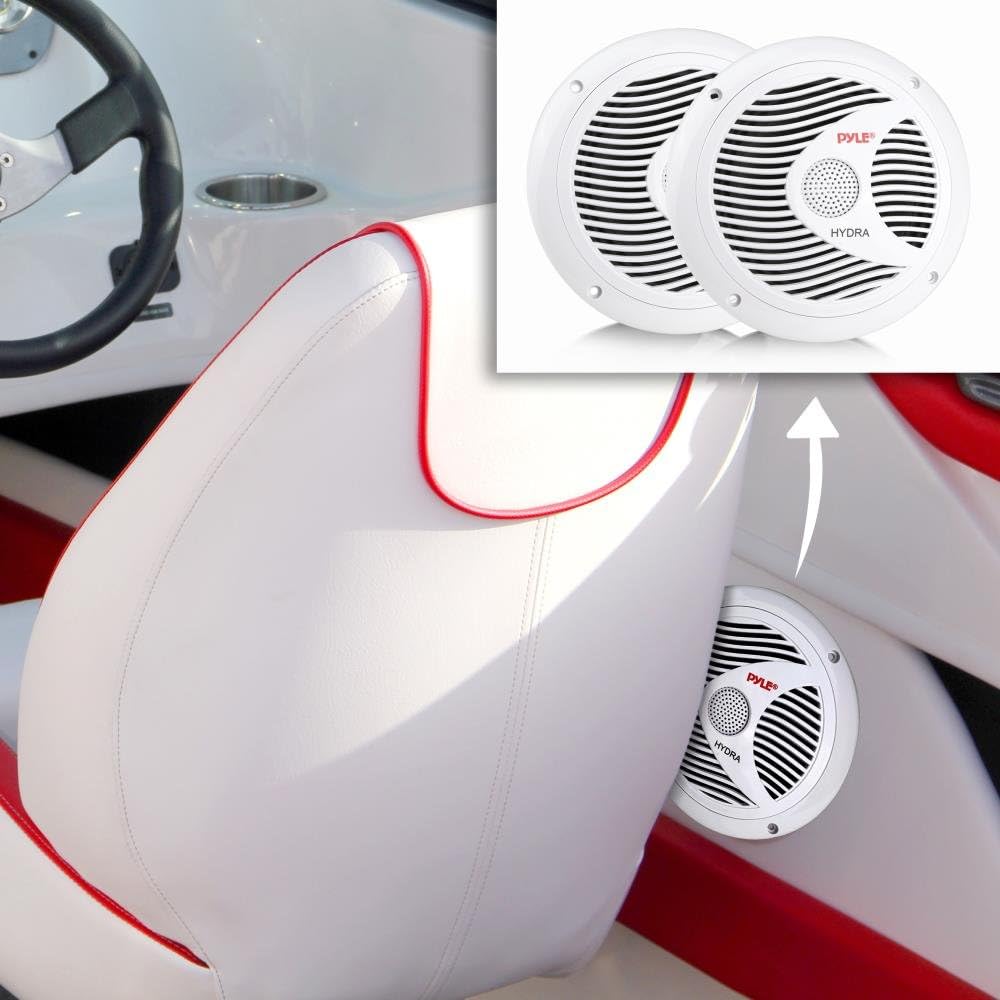 6.5 Inch Dual Marine Speakers - 2 Way Waterproof and Weather Resistant Outdoor Audio Stereo Sound System with 150 Watt Power, Polypropylene Cone and Cloth Surround - 1 Pair - PLMR60W (White): Car Electronics