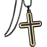 GTMJ Cross Necklace for Men -Stainless Steel & Wood Adjustable Box Chain 24-26in, Spiritual Jewelry Gift for Him, Everyday Wear