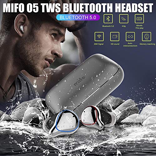 Mifo O5 Bluetooth 5.0 Earphones IPX7 Waterproof Sports Headphones with 2600mAH Portable Charging Case Headset Earbuds Hi-Fi Sound Wireless
