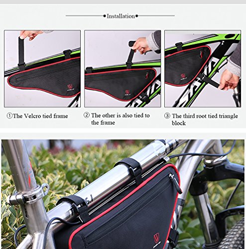 Bicycle Bag Triangle Frame Bag Bike Storage Bag Saddle Frame Pouch Large Capacity Nylon Outdoors Sports Riding Gear (Red) - Thumbnail 7