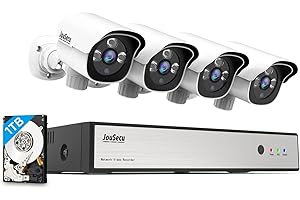 JouSecu 3MP PoE Security Camera System, Upgrade 8CH HD PoE NVR with 1TB HDD for 24-7 Recording, True Plug & Play, 4pcs PoE Security Cameras Wired with IP66 Waterproof