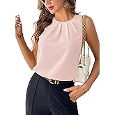 Samefar Womens Summer Tank Tops Pleated Crewneck Casual Loose Chiffon Blouses Sleeveless Tops Business Work Shirts