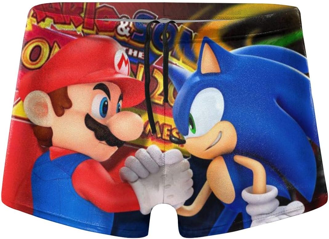Super Mario Sonic Men's Swim Shorts Trunks Boxer Brief Swimming Pants, Quick Dry Summer Swimwear