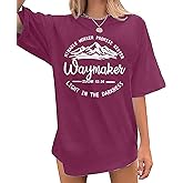 Oversized Christian Tshirt Women Waymaker Miracle Worker Promise Keeper Shirt Inspirational Graphic Jesus Faith Tee