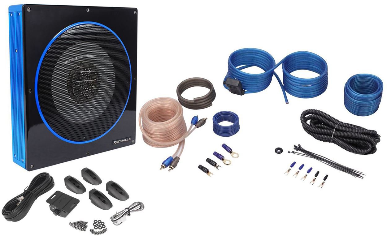 Amazon.com: Rockville RW10CA 10" 800 Watt Under-Seat Slim Amplified Car  Subwoofer +Wire Kit: Car Electronics