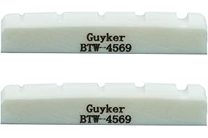 Guyker Bass Guitar Bone Nut - 5 String Flat Bottom Pre-Slotted Bone Nuts Replacement Parts Accessories for PB JB Precision Bass Jazz Bass Set of 2 White, 45x6x9mm BTW-4569
