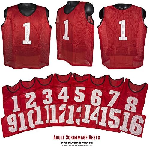 Predator Sports Two Tone Adult Athletic Scrimmage Vests # 1-16 (Adult, Red)