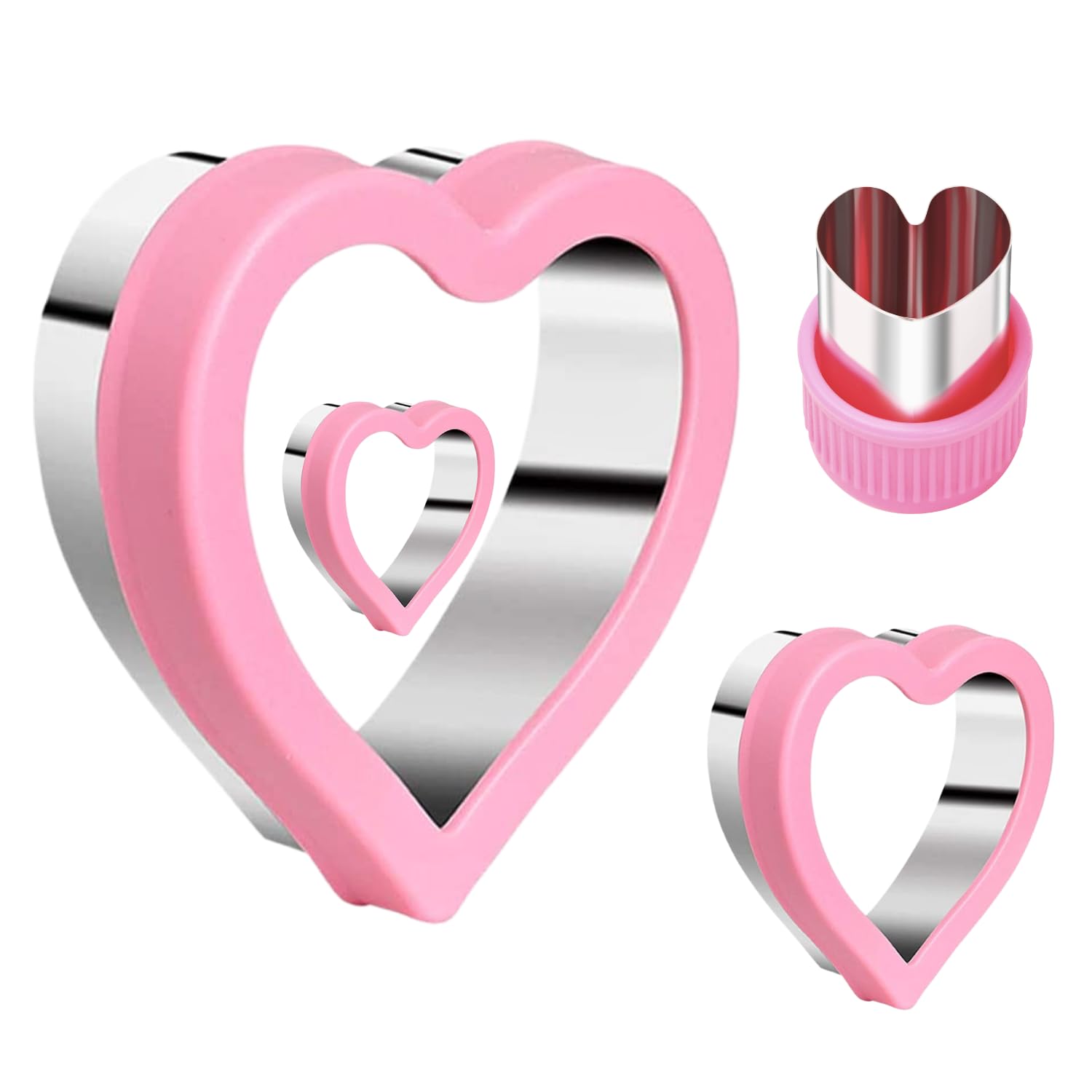 Keepaty Valentine's Day Cookie Cutters,4 Pieces Stainless Steel Heart Cookie Cutter,Sandwich Vegetable Fruit Cookie Cutters with Comfort Grip for Wedding Birthday Cake Decorations