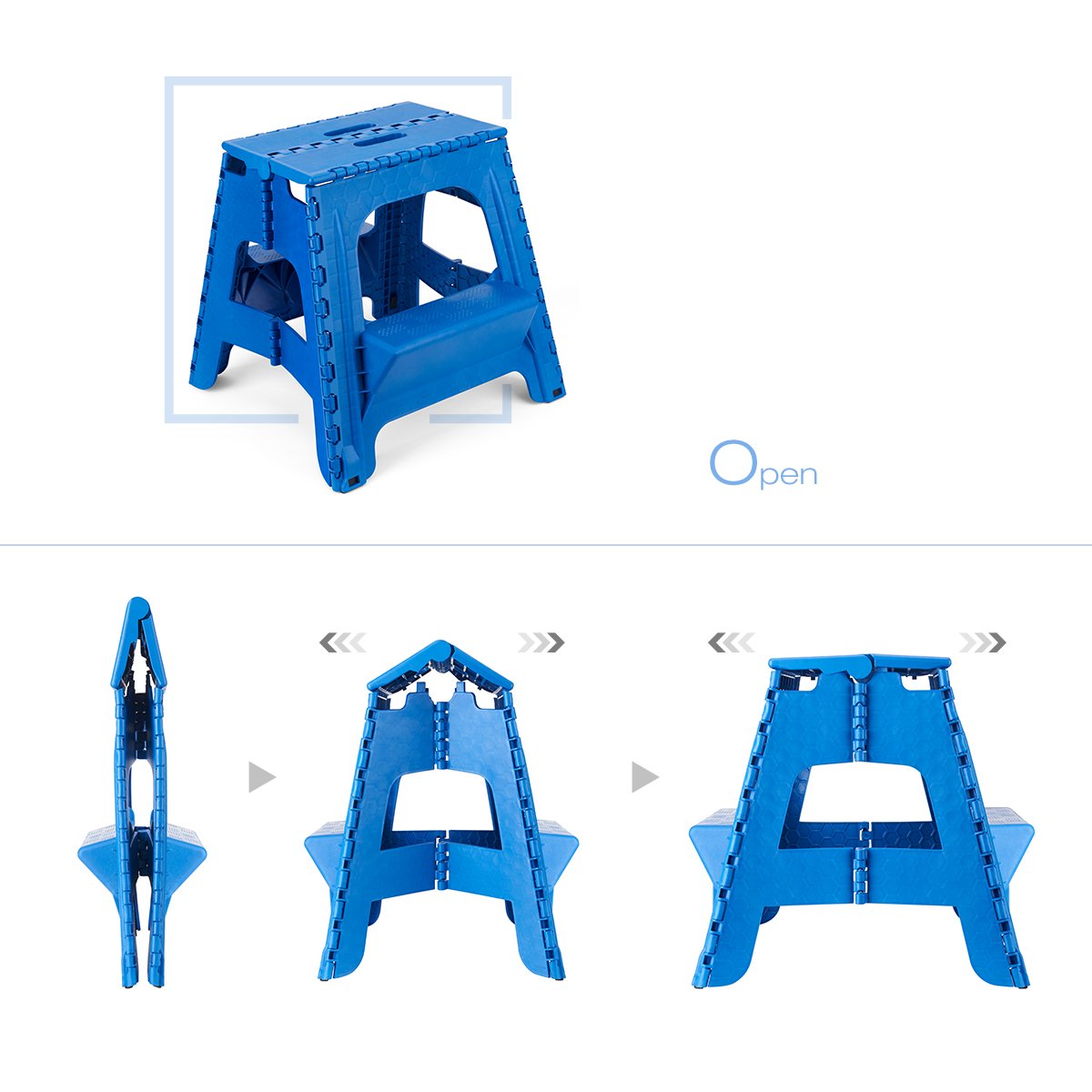 Acko 2 In 1 Dual Purpose Stool Two Step Ladder Durable Plastic Folding Stool With Pedal Easy Storage 15 Inches Height 350 Lbs Capability Blue Color 00066 Folding Stools