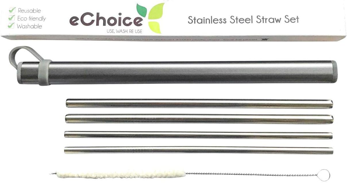 Stainless Steel Straws Portable Set with case - 4 Pack with Metal Carrying Case | Portable Straight Straw Set | Reusable, Drinking Accesories, Zero Waste Gift