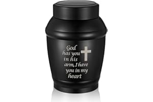 SOITIS Medium Urns for Human Ashes - 5.5 Inches Black Cross Stainless Steel Urn for Ashes Keepsake, Cremation Urns Memorial Holder, Funeral Decorative Urn for Women Men