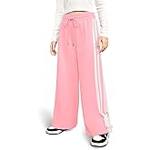 IIMMER Girls Winter Trendy Striped Side Baggy Track Pants Cute Bowknot Y2K Wide Leg Sweatpants 5-14 Years