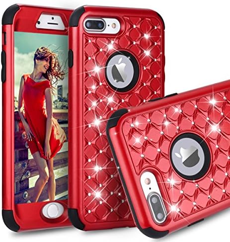iPhone 7 Plus Case,iPhone 8 Plus Case,Power J Three Layer Heavy Duty Shockproof High Impact Resistant Hybrid Protective Case for iPhone 7 Plus 5.5", (Diamond Red)