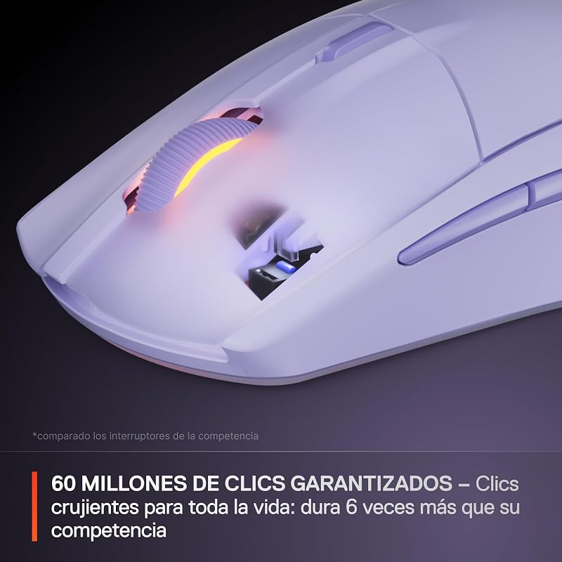 Rival 3 Wireless Gen 2 - Rato para jogos - 2.4GHz e Bluetooth - Sensor ótico TrueMove Air de 18000 dpi - 60 M de durabilidade de cliques - Leve - Sliders 100% PTFE - Lavanda