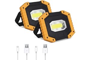 AUMIO Rechargeable LED Work Light 2 Pack, COB 30W 2000LM Portable LED Work Light Battery Operated, Waterproof for Outdoor Camping, Hiking, Emergency and Car Repairing