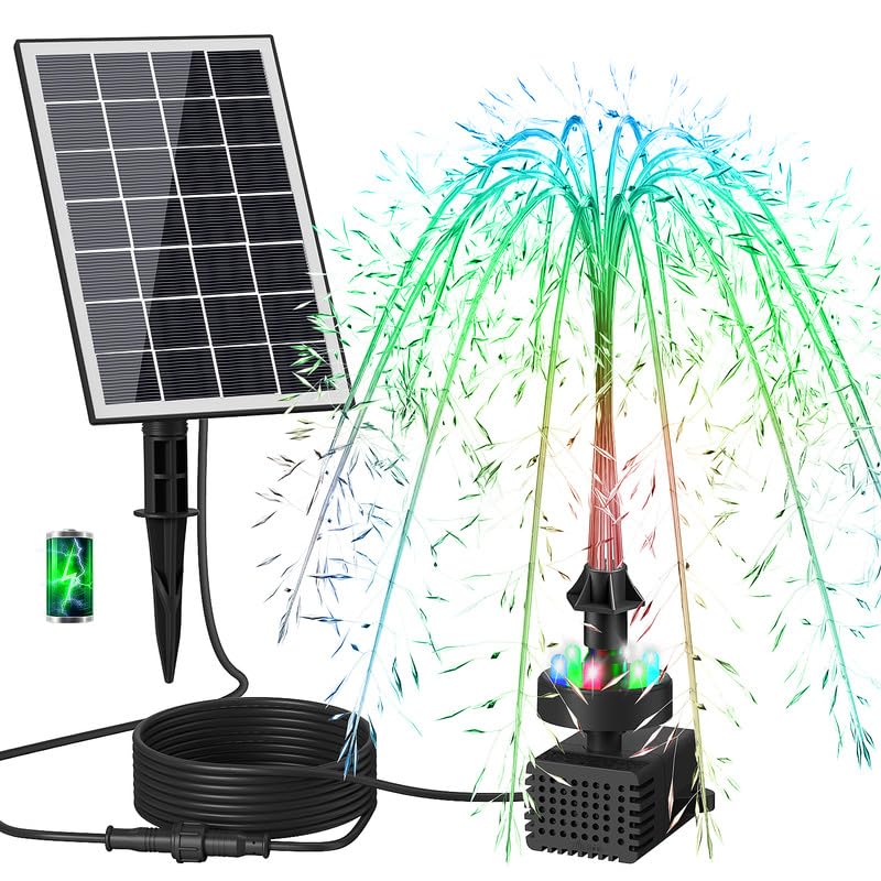 Photo 1 of GAIZERL Solar Fountain Pump, Upgrade 3.5W Glass Panel Solar Water Pump Kits with Stake, 16.4ft Cable, 2000mAh Battery, Colorful Lights, Solar Powered Bird Bath Water Pump for Hummingbird, Garden