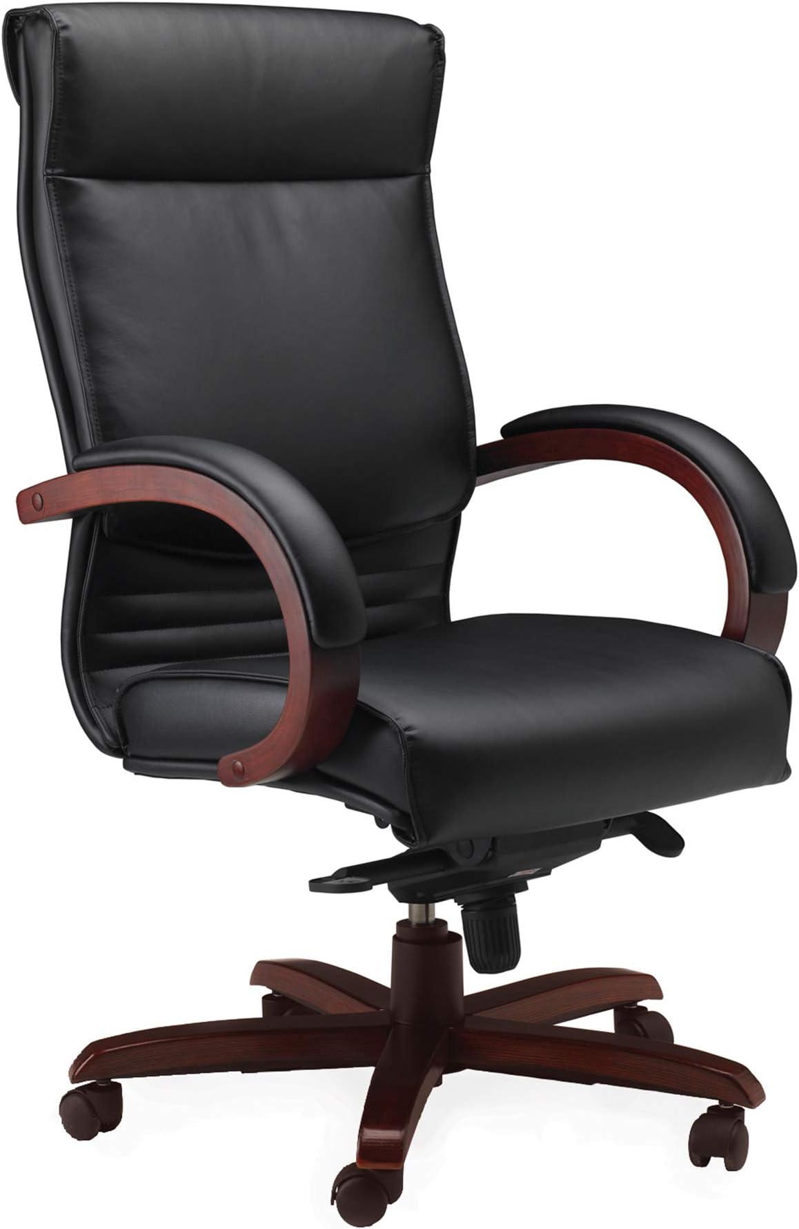 Safco Napoli Chair, Sierra Cherry Veneer/Black Leather
