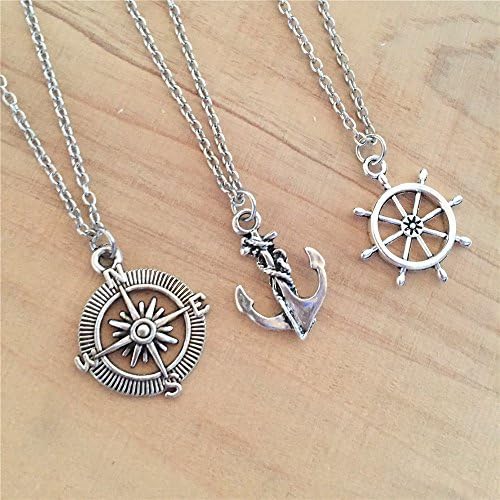 3 Best Friends Necklaces, Anchor Compass Rudder Necklaces, BFF Necklaces, Best Friends Necklace for 3, Girls Gifts