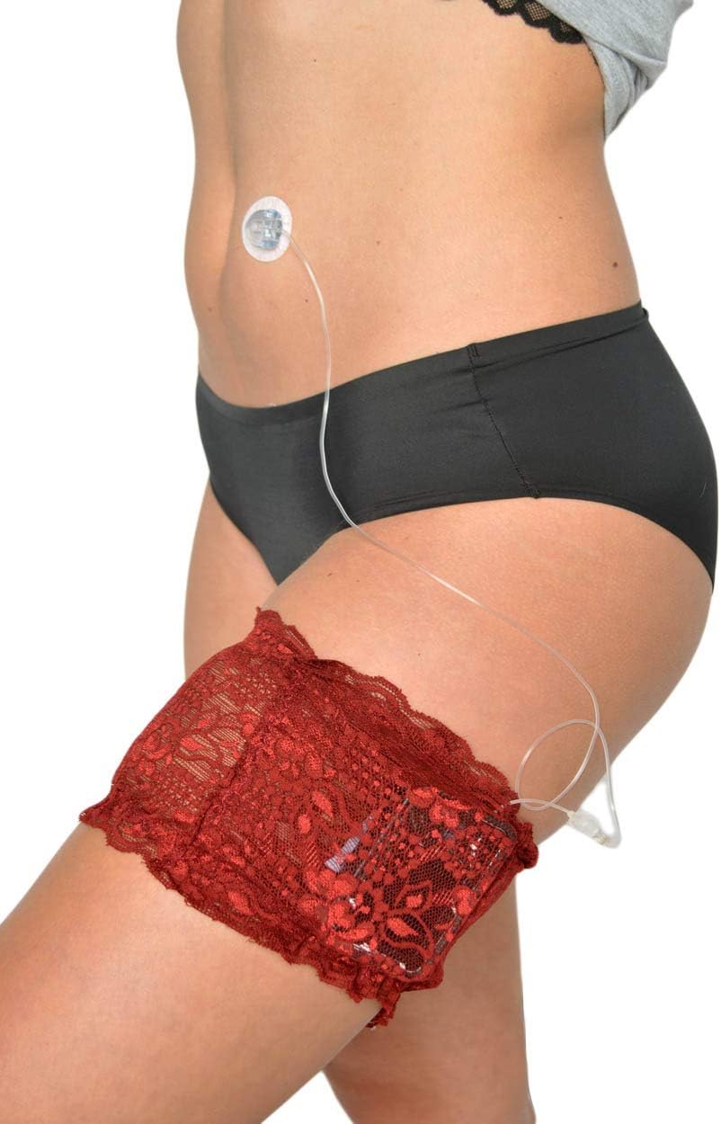 2019 Lingerie-Quality Stretch Lace Garter for Insulin Pump (Garnet Red, S)