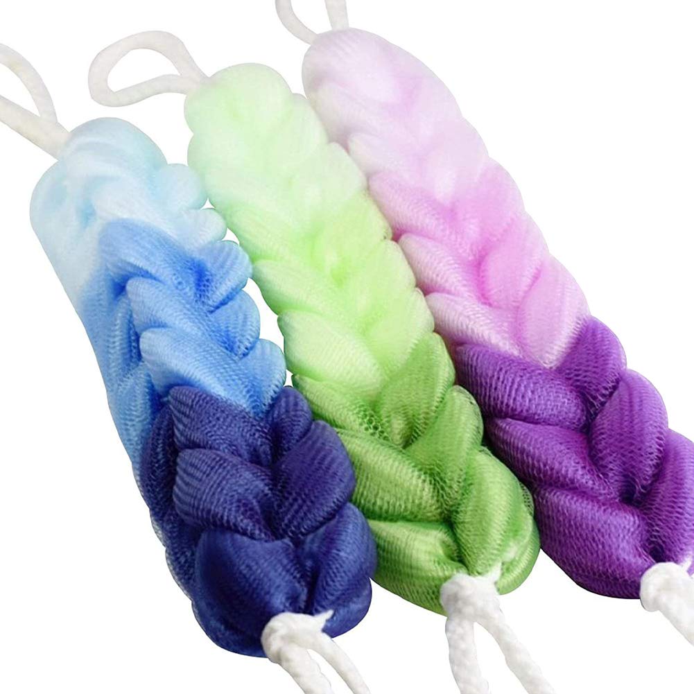 XYDZ 3 Pcs Bath Sponge Massage Back Scrubber Bath Shower Stretchy Braids Mesh Sponge for Body Scrubbing in The Shower Bathroom Accessories
