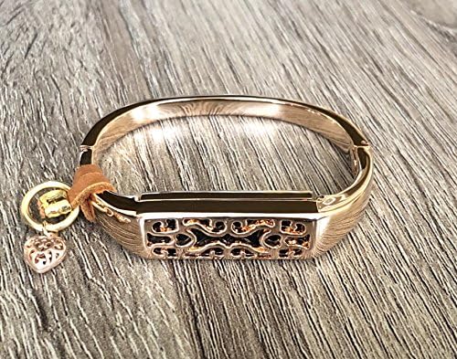Rose Gold Metal Bangle For Fitbit Flex 2 Fitness Activity Tracker Handmade Flowers Design Accessory Fitbit Flex 2 Band With Rose Gold Heart Jewelry Charm Fashion Luxury Bracelet