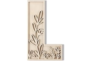 LONGAN CRAFT Layered 12 Inch Large Wooden Letters for Wall Decor, Flowered Paintable Wooden Nursery Letters for Crafts Wood Alphabet Letter L for Birthday Boho Nursery Name Sign Wedding Home Decoration
