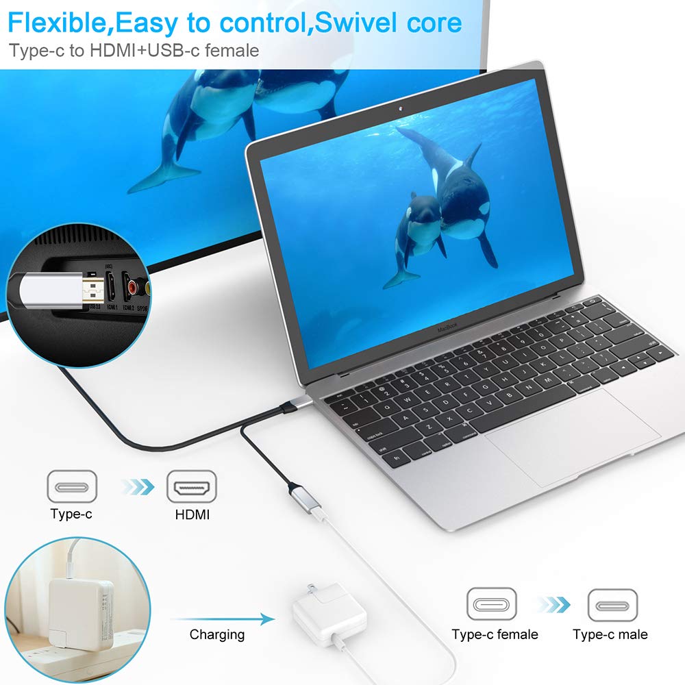 Fix4U USB C to HDMI Cable with PD(4K@60Hz), 6Ft USB Type C to HDMI Cable Braided Thunderbolt 3 Compatible with MacBook Pro/iPad Pro/MacBook Air 2018, iMac 2017, Surface Book 2, Samsung Galaxy S10/Note