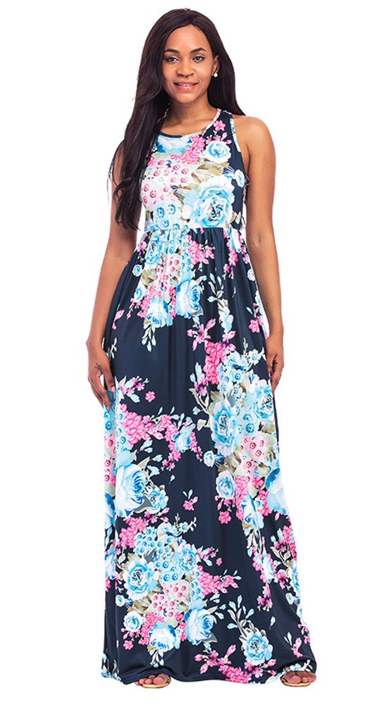 ThusFar Women\'s Floral Maxi Dress Blue