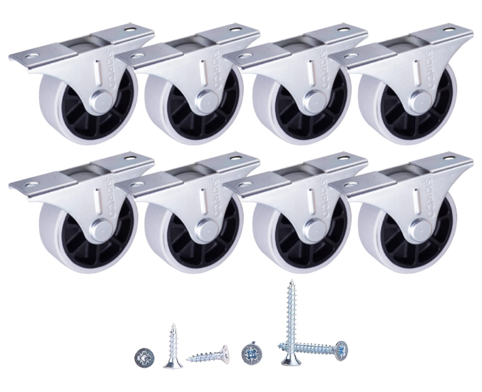 SKIR'CO (8 pcs) 40 mm Rubber Wheels, Furniture Castors, Fixed Casters, Non-Swivel, Screws Included