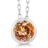 Gem Stone King Round 5MM Gemstone Birthstone Solitaire Pendant Necklace For Women | 925 Sterling Silver | With 18 Inch Silver Chain | Fine Jewelry for Her Mom Women Wife