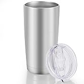 20 oz Tumbler Stainless Steel Tumblers with Lid Double Wall Vacuum Insulated Coffee Mug 20oz Powder Coated Cup for Hot and Cold Drinks, Stainless, 1 pack