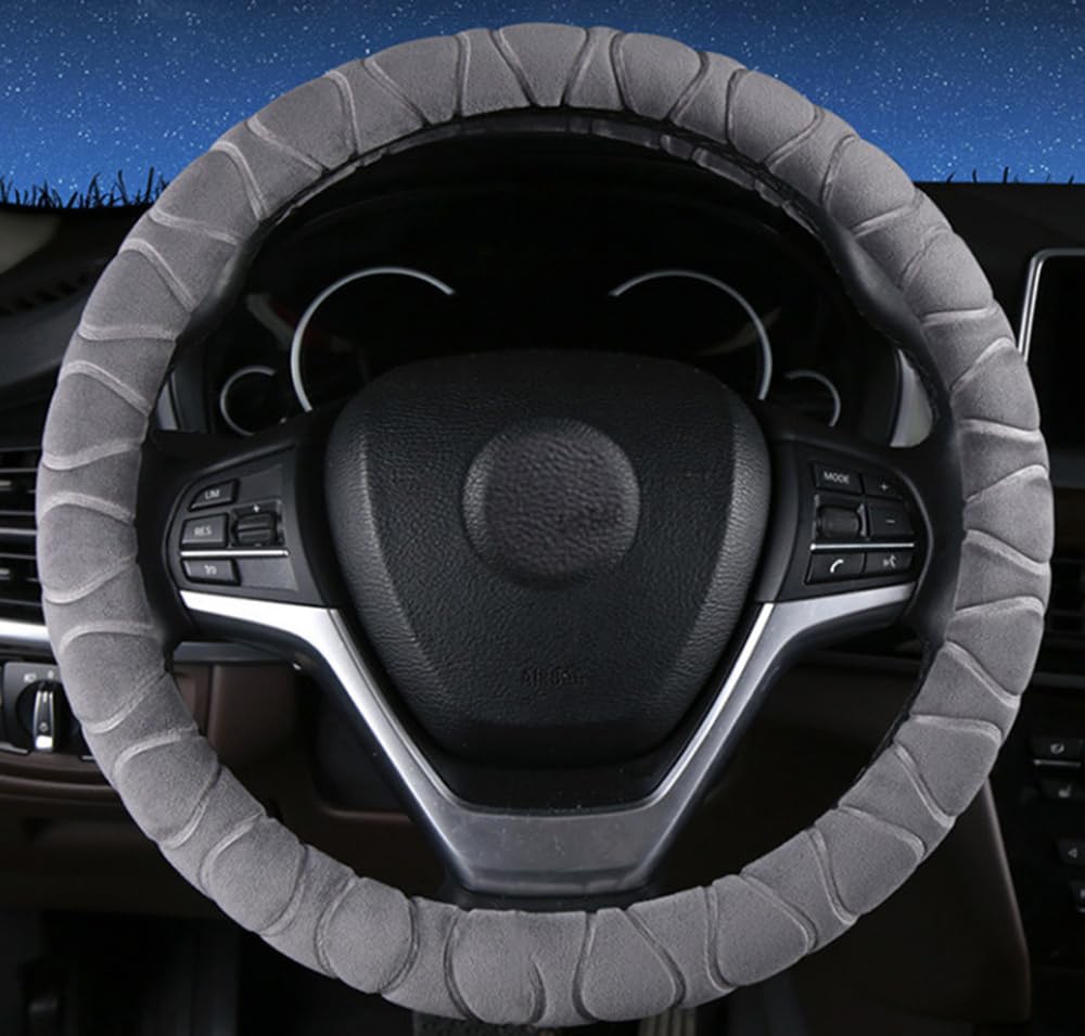Steering Wheel Cover Faux Fur Winter Warm Steering Wheel Wrap Fits Most Car 37cm 38cm Size Interior Accessories Gray