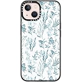 CASETiFY Compact iPhone 13 Case [4 ft. 2X Military Grade Drop Protection/Slim/Lightweight] - Elegant Pastel Blue Vintage Butterfly Floral - Clear Black