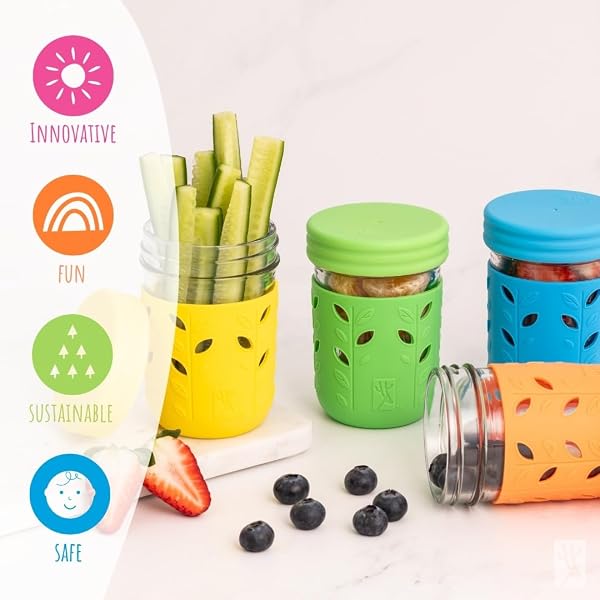 ELK AND FRIENDS KIDS & TODDLER CUPS | THE ORIGINAL GLASS MASON JARS 8 OZ WITH SILICONE STRAWS WITH STOPPERS | SMOOTHIE CUPS | SPILL PROOF SIPPY CUPS FOR TODDLERS