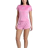 Juicy Couture Women's 2 Piece Velvet Fleece Short Sleeve Shirt and Pajama Shorts Lounge Sleepwear Set