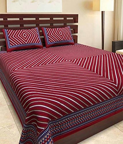 Fecom 100% Cotton Premium 144 TC Supreme Attractive Quality Jaipuri Rajasthani Sanganeri Design Comfort Easy Wash Traditional King Size Peach work Double bedsheet Bed Cover with and 2 Pillow Covers (90 x 108 inch OR 228 cm x 274 cm OR 7.5 x 8 Fit) – Red